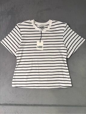 KBB by Kahlana - Women’s Black and White Striped ‘The Nipped Waist’ Tee Shirt
